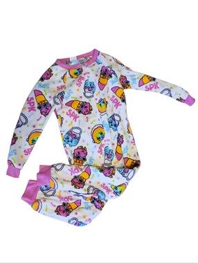 Shopkins White Fleece Multicolor One Piece Pajamas Size Small